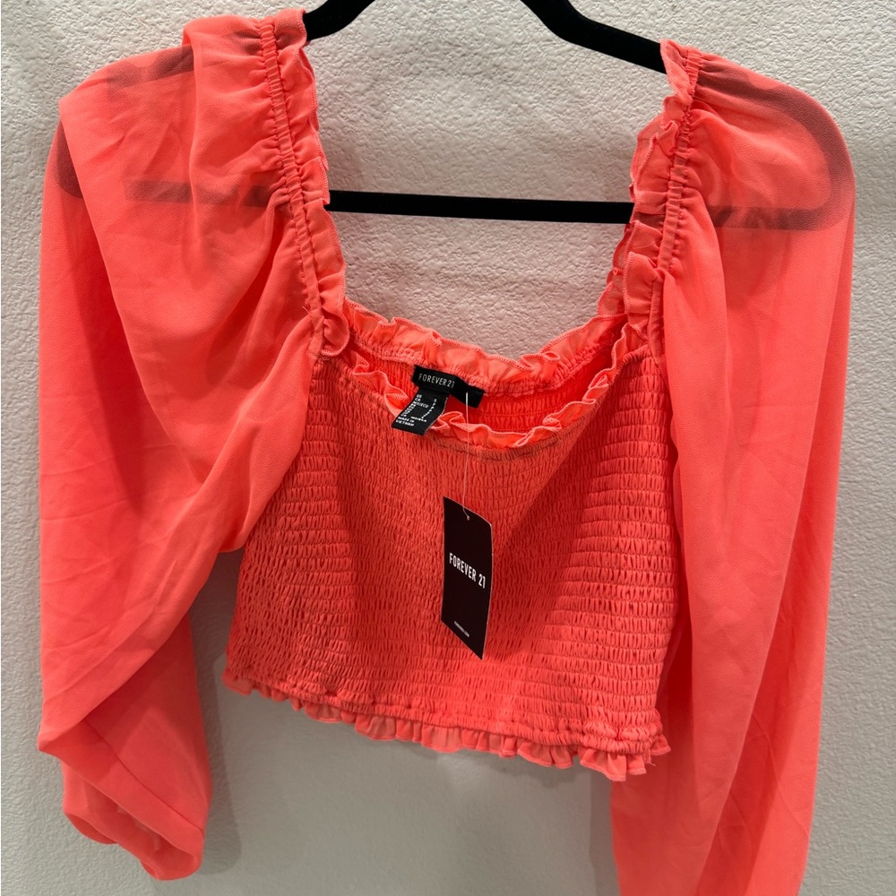 NWT Forever 21 Coral Smocked Women's Top